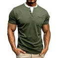 thumbnail image 1 of FRSASU Men's Fake Two-piece Short Sleeve Shirt Crewneck Button Layered Casual Pullover Solid Shirts Army Green, 1 of 8