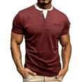 thumbnail image 1 of FRSASU Men's Fake Two-piece Short Sleeve Shirt Crewneck Button Layered Casual Pullover Solid Shirts Wine, 1 of 8