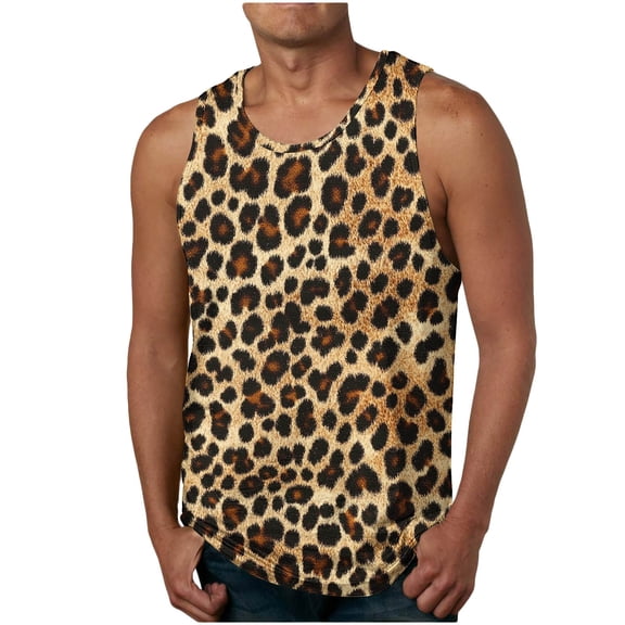 FRSASU Men's Fashion Leopard Print Vest T-Shirt Gym Workout Tank Tops Red