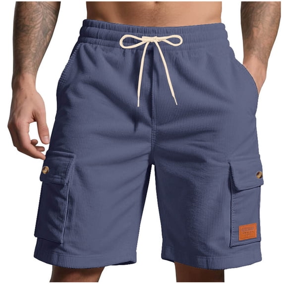 FRSASU Men's Fashion Outdoor Summer Heavyweight Shorts Pants,Loose Casual Sports Corduroy Workwear 5-Inch Shorts Navy