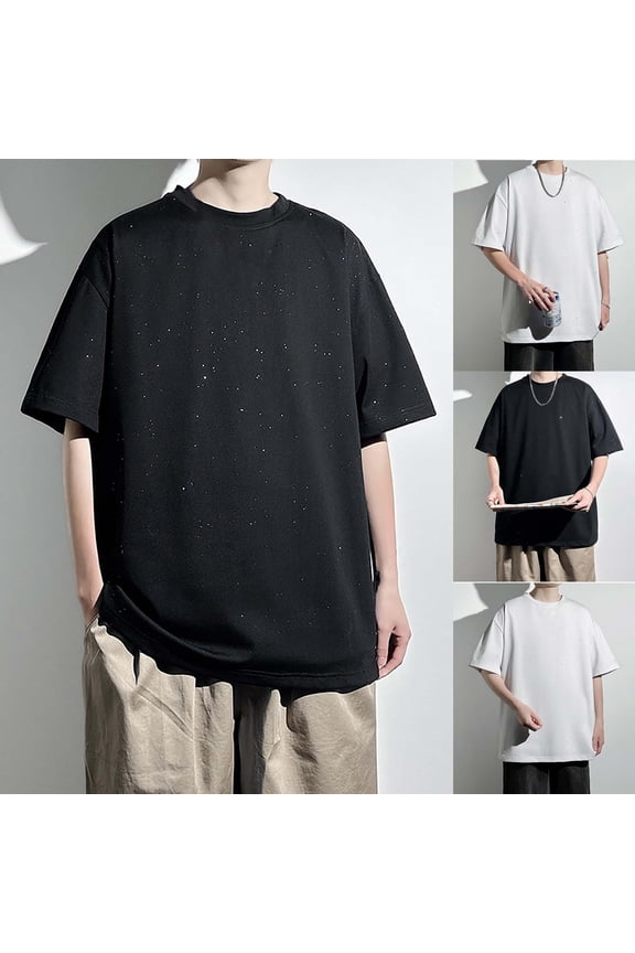 Men's Fashion Shiny Oversized Tshirts Workout Short Sleeve T-Shirt Quick DryLightweight Crewneck Extended Tee Tops White