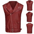 thumbnail image 1 of FRSASU Men's Faux Leather Biker Sleeveless Jacket Vintage Zip Motorcycle Vest PU Lightweight Punk Belted Coat Wine, 1 of 5