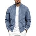 thumbnail image 1 of FRSASU Men's Faux Suede Bomber Jacket Zip‑Up Ribbed Collar Casual Lightweight Outerwear with Side Pockets Light Blue, 1 of 8