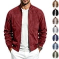 thumbnail image 1 of FRSASU Men's Faux Suede Bomber Jacket Zip‑Up Ribbed Collar Casual Lightweight Outerwear with Side Pockets Red, 1 of 9