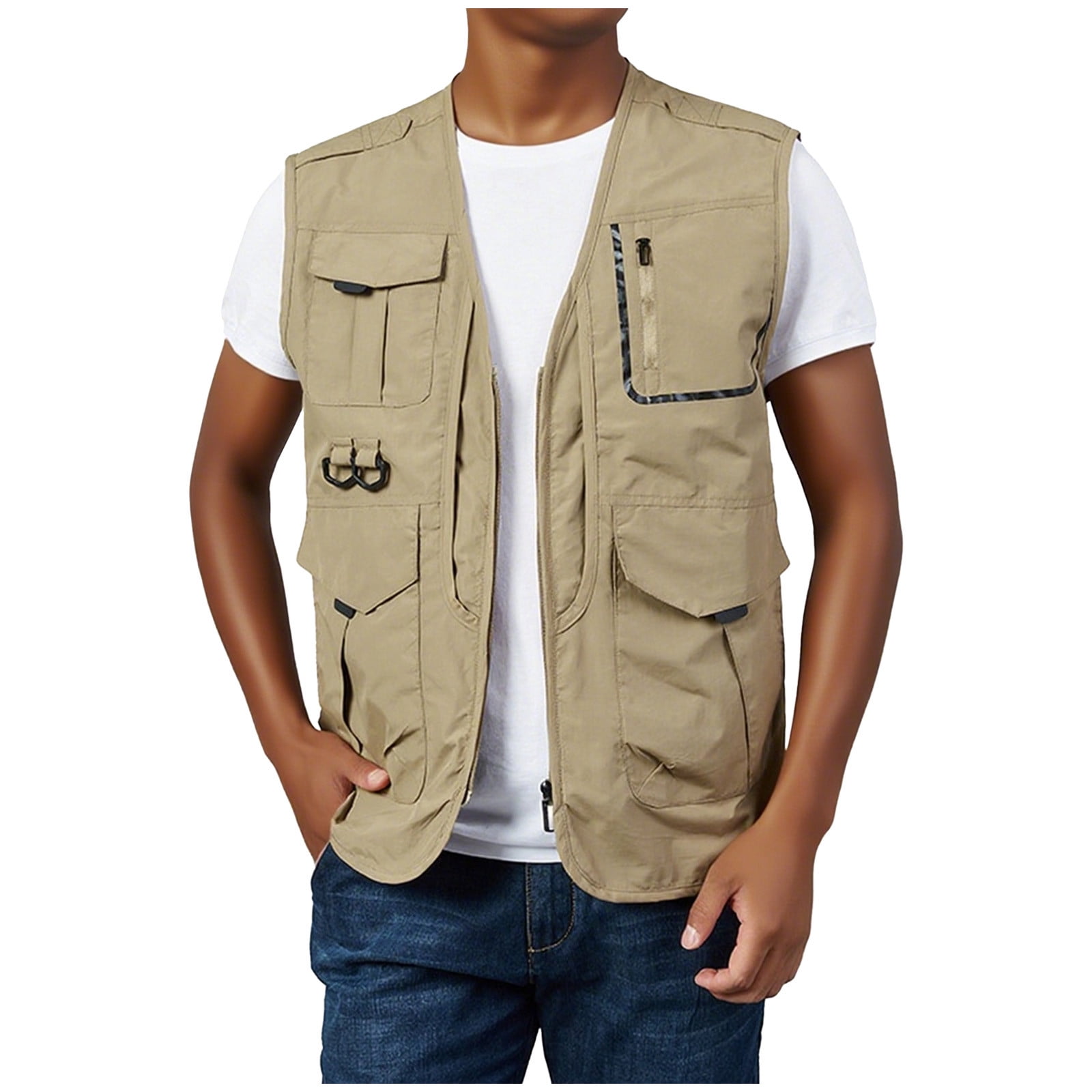 FRSASU Men's Fishing V Neck Vest Utility Safari Travel Vest with ...