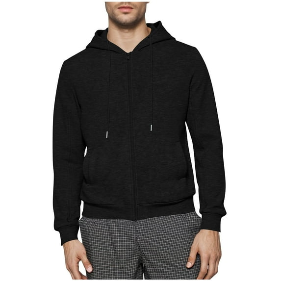 FRSASU Men's Full Zip Hoodie Casual Long Sleeve Hooded Sweatshirt Fleece Drawstring Zip up Jacket with Pockets Black