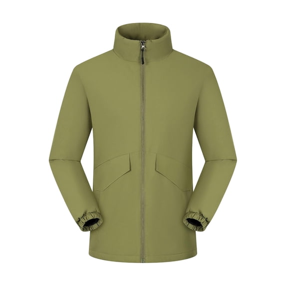 FRSASU Men's Full‑Zip Stand Collar Casual Jacket Wind‑Resistant Lightweight Coat with Big Flap Pockets Hiking Travel Outfits Army Green