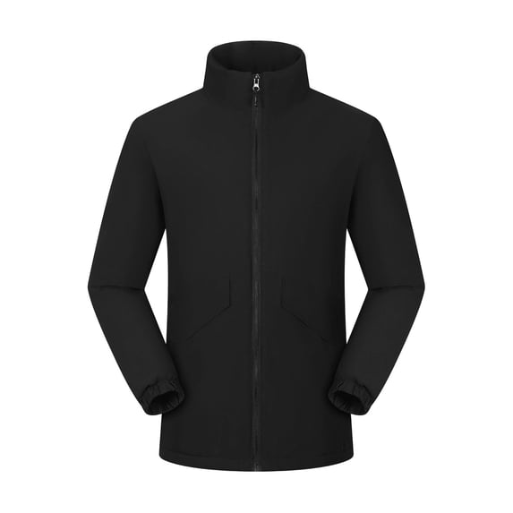 FRSASU Men's Full‑Zip Stand Collar Casual Jacket Wind‑Resistant Lightweight Coat with Big Flap Pockets Hiking Travel Outfits Black