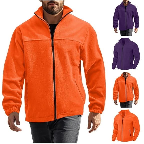 FRSASU Men's Full Zip Sweatshirt No Hood Hoodies Casual Lightweight Polar Fleece Hoody Long Sleeved Casual Jacket Purple