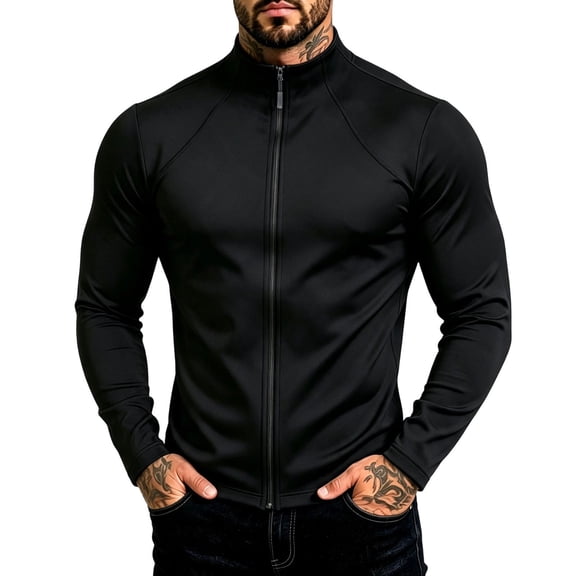 FRSASU Men's Full Zip Up Athletic Jacket Long Sleeve Track Top Lightweight Gym Workout Sports Running Shirt Black