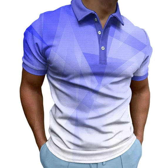 FRSASU Men's Geometic Gradient Polo Shirts Golf Shirts Short Sleeved Polo Shirts Collared Shirt Casual Vacation Wear Party Shirt Purple