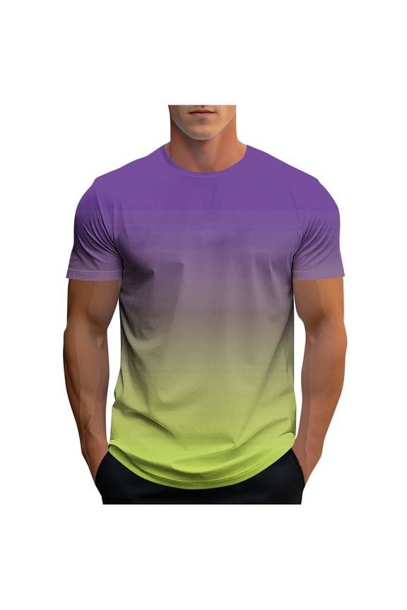 Men's Graphic T-Shirts Gradient Short Sleeve Round Neck Summer Tee Tops Yellow