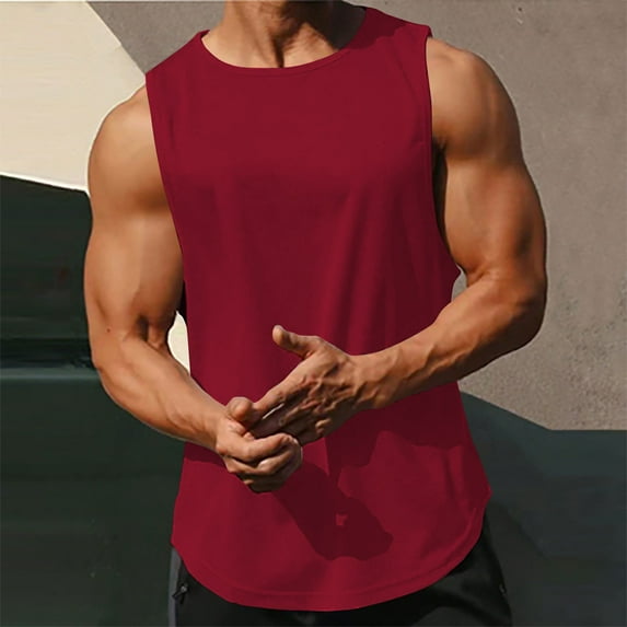 FRSASU Men's Gym Bodybuilding Muscle T-Shirts Summer Sleeveless Workout Tank Top Casual Sport Lightweight Quick Dry Tees Wine