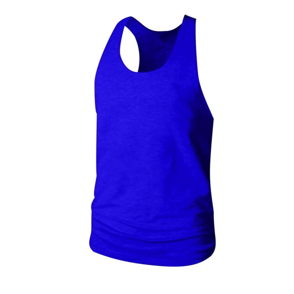 FRSASU Men's Gym Bodybuilding Stringer Tank Top Workout Muscle Y-Back Cut Shirt Fitness Sleeveless Cotton Vest Dark Blue