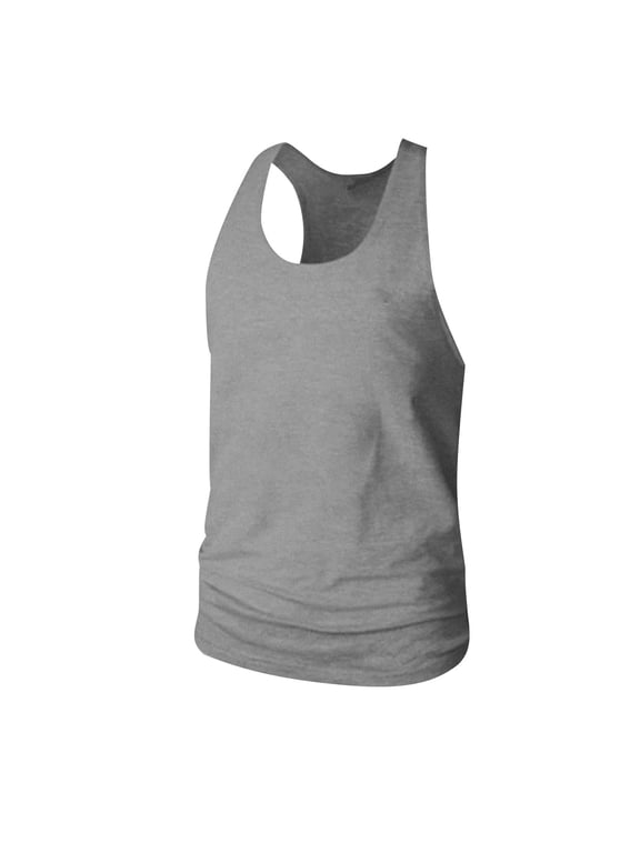 Men's Gym Bodybuilding Stringer Tank Top Workout Muscle Y-Back Cut Shirt Fitness Sleeveless Cotton Vest Gray