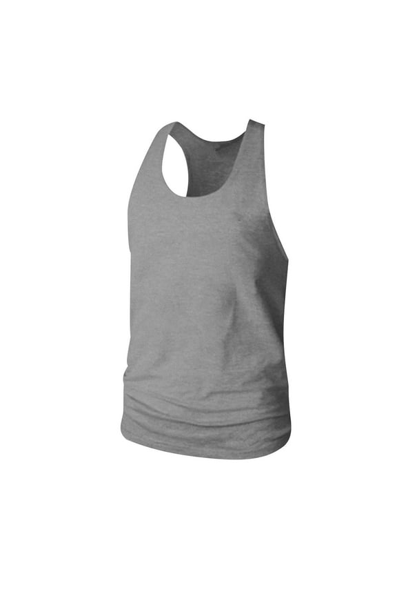 Men's Gym Bodybuilding Stringer Tank Top Workout Muscle Y-Back Cut Shirt Fitness Sleeveless Cotton Vest Gray
