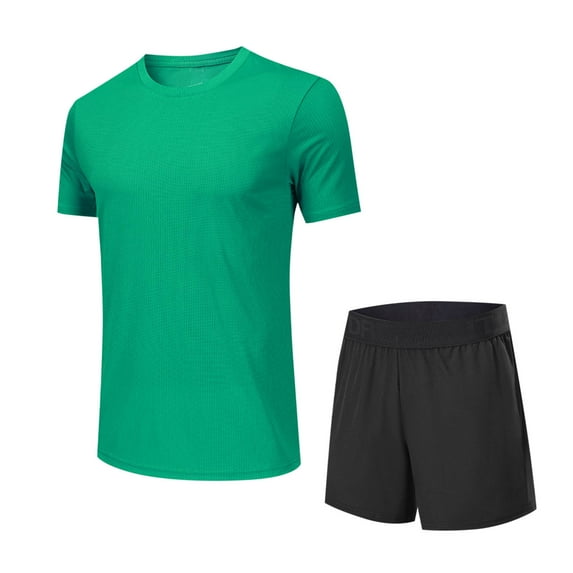 FRSASU Men's Gym Shorts Short Sleeve T Shirt 2 Piece Set Workout Athletic Basketball Running Football Elastic Waist with Zipper Pocket Gifts Army Green