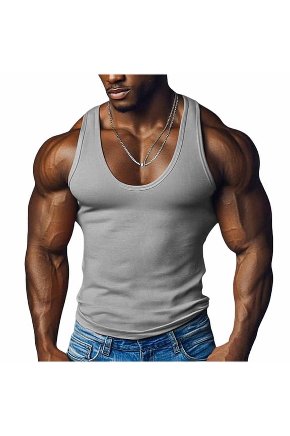 Men's Gym Workout Tank Tops Y-Back Muscle Tee Stringer Bodybuilding Sleeveless T-Shirts Gray