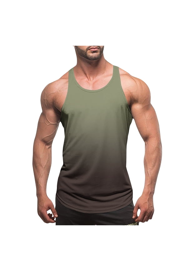 Men's Gym Workout Tank Tops Y-Back Stringer Bodybuilding Undershirts,Sleeveless Quick Dry Muscle Tee Army Green
