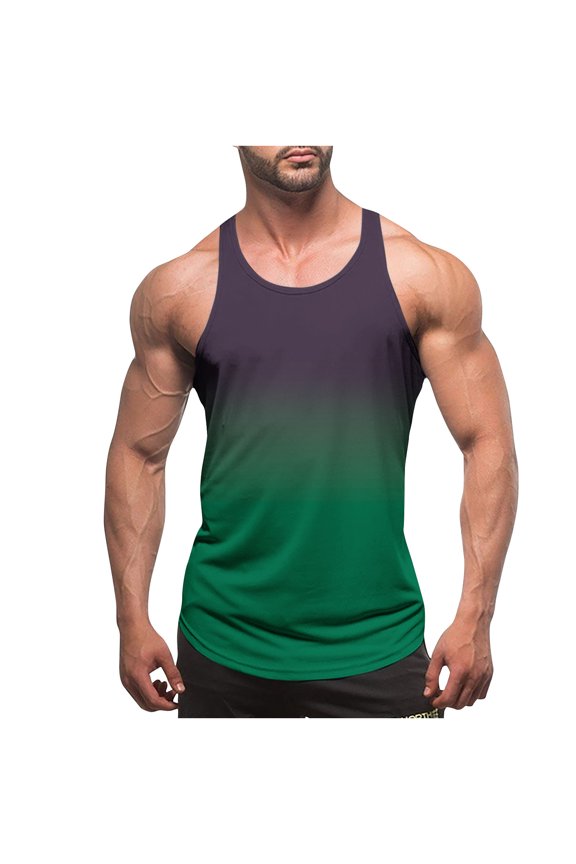 Men's Gym Workout Tank Tops Y-Back Stringer Bodybuilding Undershirts,Sleeveless Quick Dry Muscle Tee Green