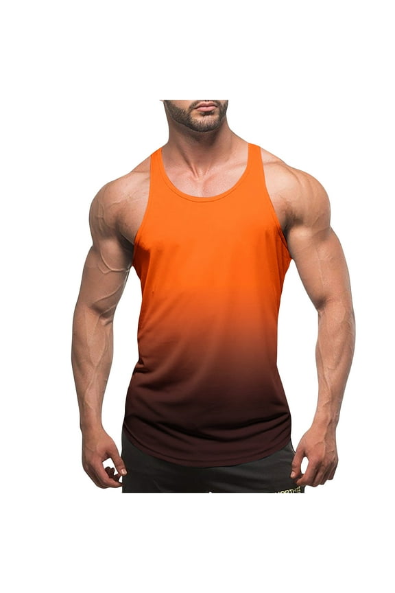 Men's Gym Workout Tank Tops Y-Back Stringer Bodybuilding Undershirts,Sleeveless Quick Dry Muscle Tee Orange