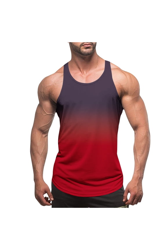 Men's Gym Workout Tank Tops Y-Back Stringer Bodybuilding Undershirts,Sleeveless Quick Dry Muscle Tee Red