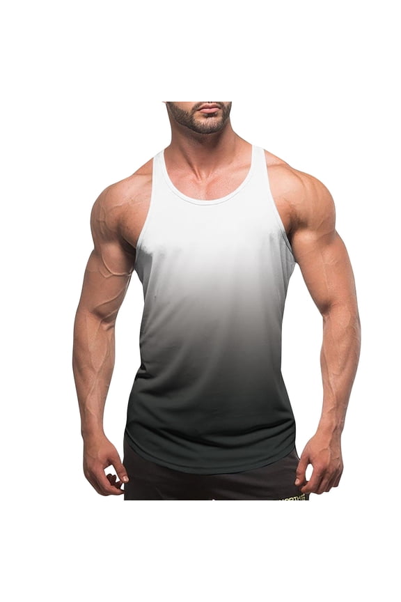 Men's Gym Workout Tank Tops Y-Back Stringer Bodybuilding Undershirts,Sleeveless Quick Dry Muscle Tee White