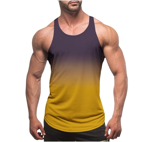 FRSASU Men's Gym Workout Tank Tops Y-Back Stringer Bodybuilding Undershirts,Sleeveless Quick Dry Muscle Tee Yellow