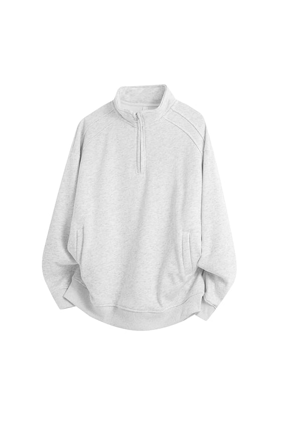 Men's Half Zip Pullover Sweatshirts Casual Fall Winter Warm Mock Neck Pullover Top with Pockets White