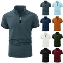 FRSASU Men's Half Zipper Polo Shirts Short Sleeve Sweatshirts Solid Color Stand up Collar Tops Casual Golf T White