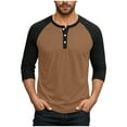 thumbnail image 1 of FRSASU Men's Henley Shirt Fall Crewneck Color Block Slim Fit Long Sleeve T Shirts Button up Tees Brown, 1 of 1
