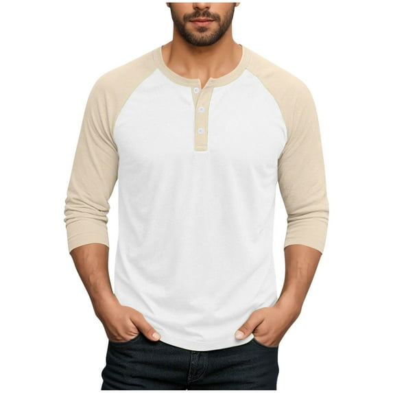 FRSASU Men's Henley Shirt Fall Crewneck Color Block Slim Fit Long Sleeve T Shirts Button up Tees Pink