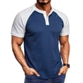 thumbnail image 1 of FRSASU Men's Henley Shirt Raglan Sleeve Colorblock Summer T-shirt Casual Collarless Slim Fit Button Down Tee Tops Dark Blue, 1 of 7