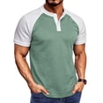 thumbnail image 1 of FRSASU Men's Henley Shirt Raglan Sleeve Colorblock Summer T-shirt Casual Collarless Slim Fit Button Down Tee Tops Green, 1 of 7
