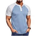 thumbnail image 1 of FRSASU Men's Henley Shirt Raglan Sleeve Colorblock Summer T-shirt Casual Collarless Slim Fit Button Down Tee Tops Light Blue, 1 of 7