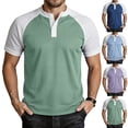 thumbnail image 1 of FRSASU Men's Henley Shirt Raglan Sleeve Colorblock Summer T-shirt Casual Collarless Slim Fit Button Down Tee Tops Purple, 1 of 7