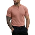 thumbnail image 1 of FRSASU Men's Henley Shirt Short Sleeve Casual Button Basic Tees Slim Fit Stretch Summer T-Shirts Pink, 1 of 9