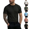 thumbnail image 1 of FRSASU Men's Henley Shirt Short Sleeve Casual Button Basic Tees Slim Fit Stretch Summer T-Shirts White, 1 of 9