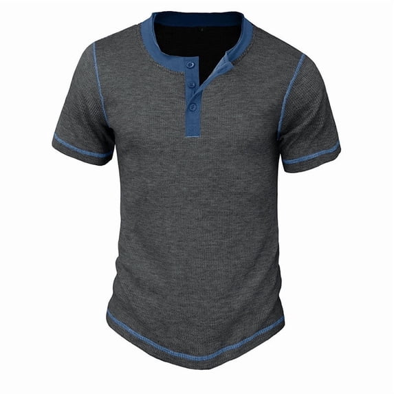 FRSASU Men's Henley Shirts Cotton Short Sleeve Casual T-Shirt Button Henley Basic Tee Lightweight Summer Top Dark Gray