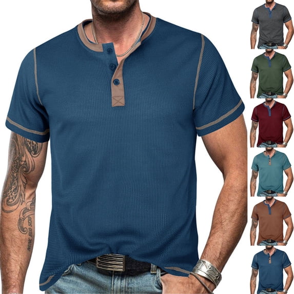 FRSASU Men's Henley Shirts Cotton Short Sleeve Casual T-Shirt Button Henley Basic Tee Lightweight Summer Top Wine