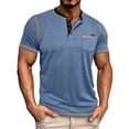 thumbnail image 1 of FRSASU Men's Henley Shirts Short Sleeve Casual Basic T-Shirts Fashion Classic Lightweight Button Tee Tops Light Blue, 1 of 6