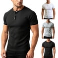 thumbnail image 1 of FRSASU Men's Henley Shirts Short Sleeve Casual Ribbed Knitted Summer T-Shirt Slim Fit Workout Muscle Tops White, 1 of 5