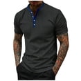 thumbnail image 1 of FRSASU Men's Henley Shirts Short Sleeve Casual Shirts Button Up Striped Shirt Fashion Lightweight Pullover Tops Black, 1 of 6