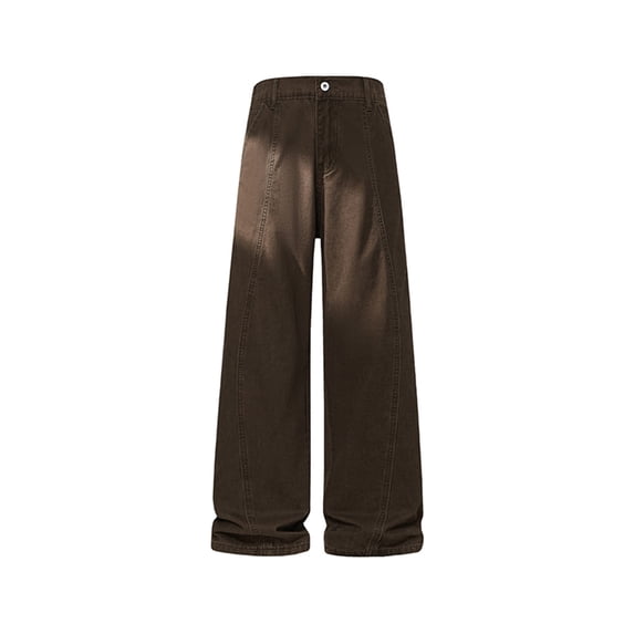 FRSASU Men's High Street Cargo Pants Wide Leg Elastic Waisted Back Casual Trendy Baggy Jeans Pull On Denim Pants with Pockets Brown
