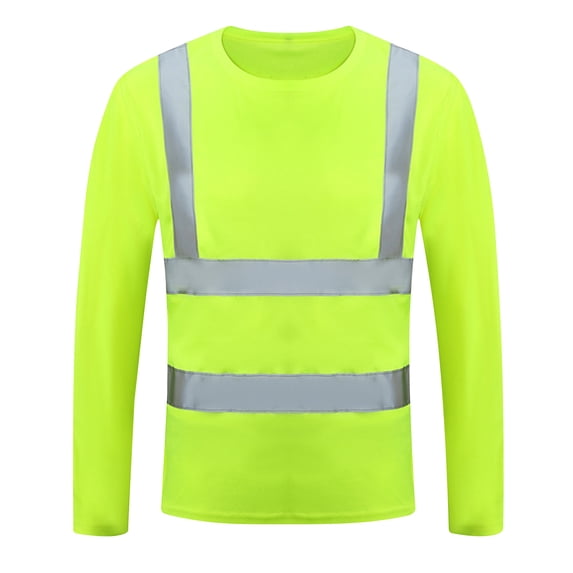 FRSASU Men's High Visibility Safety Shirt Long Sleeve Crewneck Solid Color Reflective Construction Warehouse Workwear Tops Yellow-A
