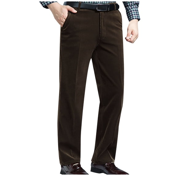 FRSASU Men's High Waist Dress Pant Autumn Winter Corduroy Business Loose Stretch Straight Leg Fit Corduroy Trousers Khaki