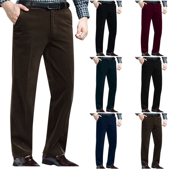 FRSASU Men's High Waist Dress Pant Autumn Winter Corduroy Business Loose Stretch Straight Leg Fit Corduroy Trousers Wine