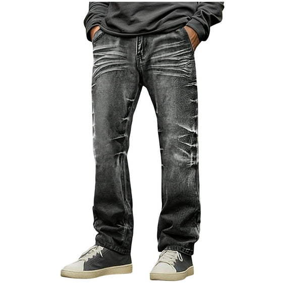 FRSASU Men's High Waist Stretch Bootcut Straight Jeans Zipper Fly Vintage Streetwear American Style Denim Pants Black