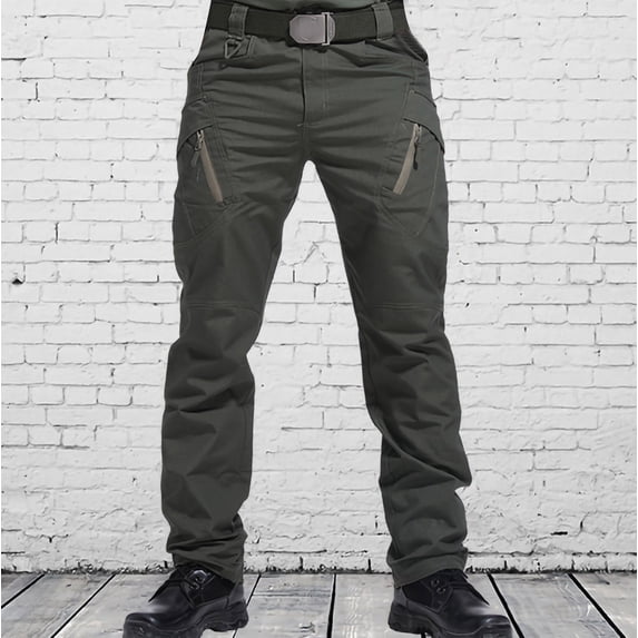 FRSASU Men's Hiking Tactical elastic waistband Pants Lightweight waterproof work pants Outdoor Combat Cargo Trousers with multi pocket Green