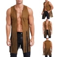 thumbnail image 1 of FRSASU Men's Hippie Fringe Vest Halloween Western Faux Suede Long Tassel Cardigan Coat Beach Boho Vest Top Khaki, 1 of 9